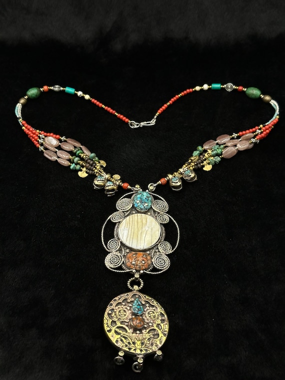 Unique Tibetan Vintage Necklace With Natural Turq… - image 2