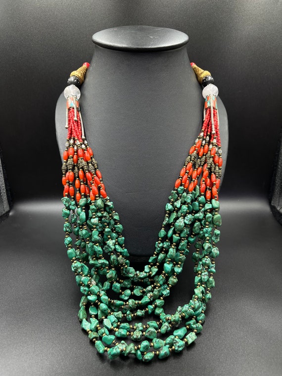Amazing Unique Handmade Tibetan Old Necklace With… - image 1