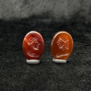 2 pezzi rari Antico Vicino Oriente Sasanide Pietra corniola bella timbro sigillo Intaglio