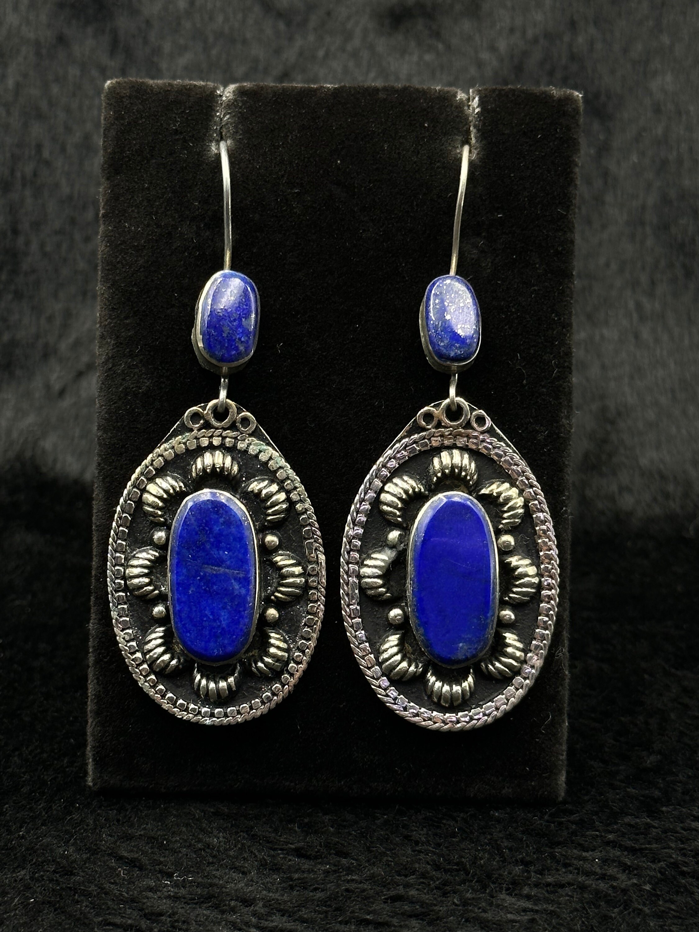 Orecchini Oro Giallo 18kt Canna Vuota Con Lapislazzuli Blu - Foto 4