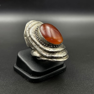 Very Old Handmade Sold Silver Rare Ring With Natural Color Carnelian Stone