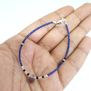 Free Shipping Worldwide Natural Amethyst And Lapis Lazuli Small Tiny Seed Beads Handmade Bracelet