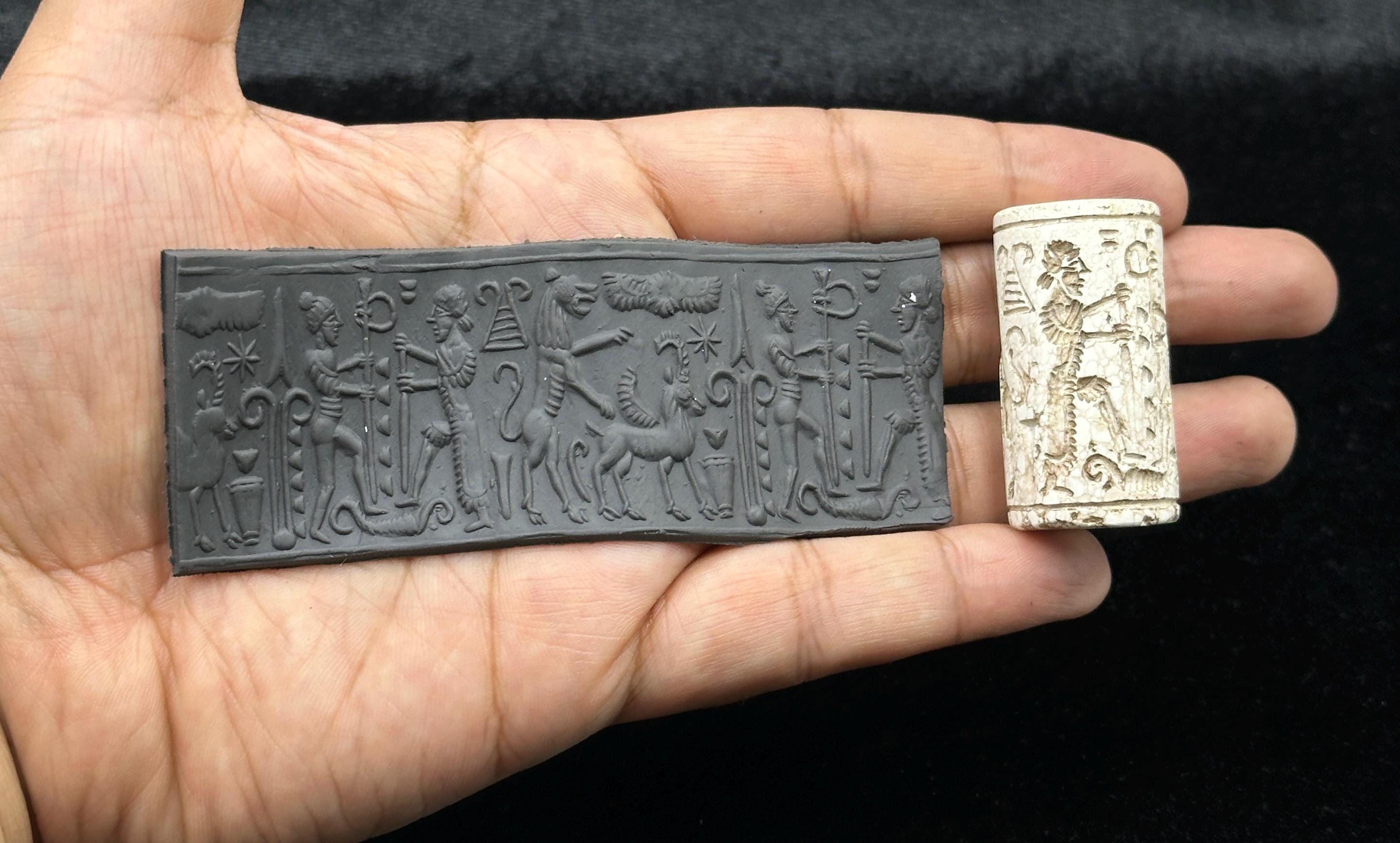 希少な古代シリンダーシールスタンプビーズファイアンスバビロン