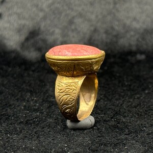 Beautiful Brass Old Near Eastern Unique Ring With Old Red Howlite Stone