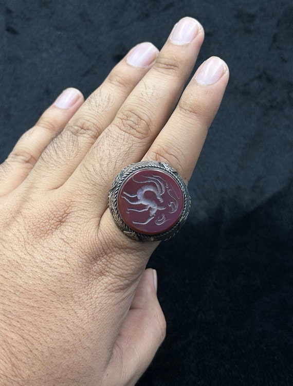 Huge Ancient Solid Silver Near Eastern Ring With … - image 5