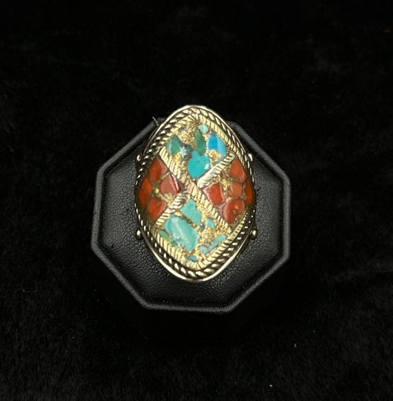 Tibetan Nepalese Beautiful Handmade Ring With Tur… - image 3