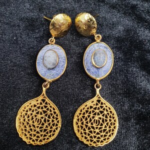 Beautiful Handmade Brass Gold Plated Earring With Natural Lapis Lazuli Stone