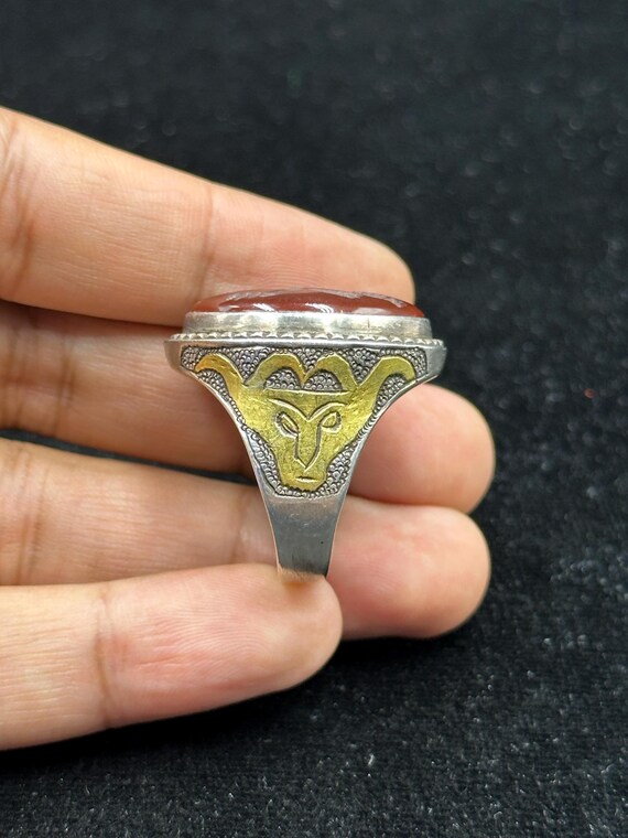 Ancient Solid Silver & Gold Plated Ring With Inta… - image 5