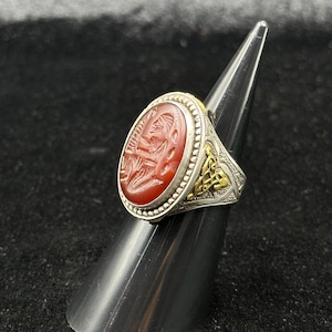 Amazing Roman Empire Ancient Sterling Silver Ring With Intaglio King Carnelian Stone