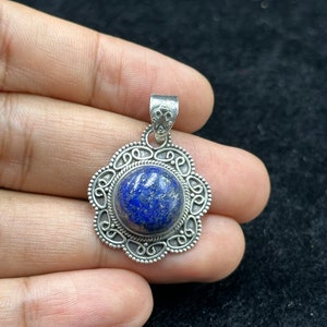 Vintage Handmade Sterling Silver Natural Lapis Lazuli Stone Unique Pendant