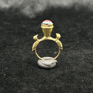 Wonderful Brass Old Near Eastern Unique Ring With Mosaic Glass Gabri Stone