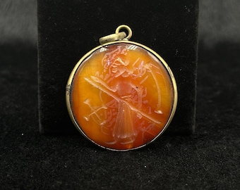Antique Near Eastern Silver Pendant, Intaglio King Carnelian Stone
