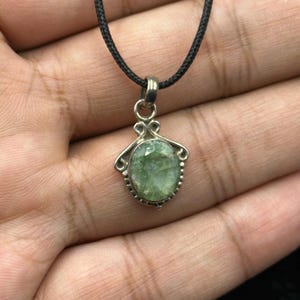 Beautiful Vintage Tibetan Sterling Silver Handmade Pendant With Natural Emerald Stone