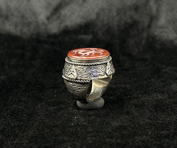 Huge Ancient Solid Silver Near Eastern Ring With … - image 1