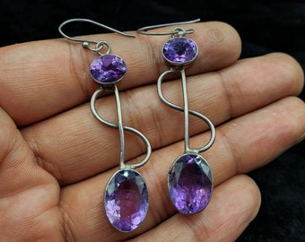 Sterling Silver 92.5 Handmade Beautiful Design Boucles d’oreilles avec améthyste naturel