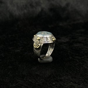 Very Beautiful Handmade Sterling Silver And Gold Plated Rare Ring With Intaglio Deer Lapis Lazuli Stone
