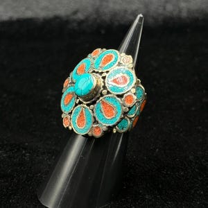 Adjustable Tibetan Nepalese Beautiful Ring With Turquoise And Coral Stone