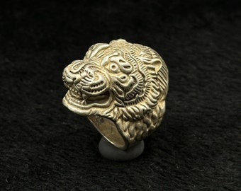 Beautiful Vintage Tibetan Silver Unique Handmade Ring With Tiger Head