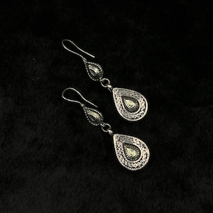 Vintage Turkmen Afghan Traditional Sterling Silver And Gold Plated Boho Earrings
