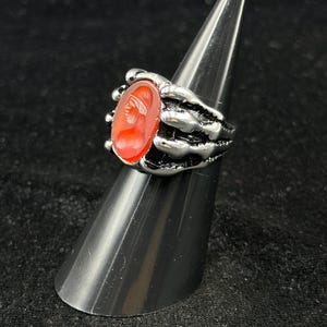 Silver Plated Ring with Intaglio Carnelian Stone, Size 8.5