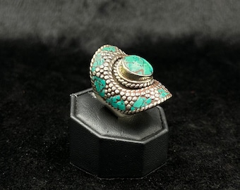 Beautiful Tibetan Nepalese Vintage Handmade Ring With Turquoise Stone