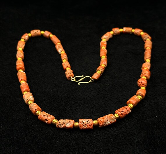 Ancient Beautiful Red Natural Coral And 18k Gold … - image 3