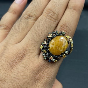 Vintage Victorian Yellow Saphir Edelstein Oxidiert 92.5 Silber Unikat Schöner Ring Bild 5