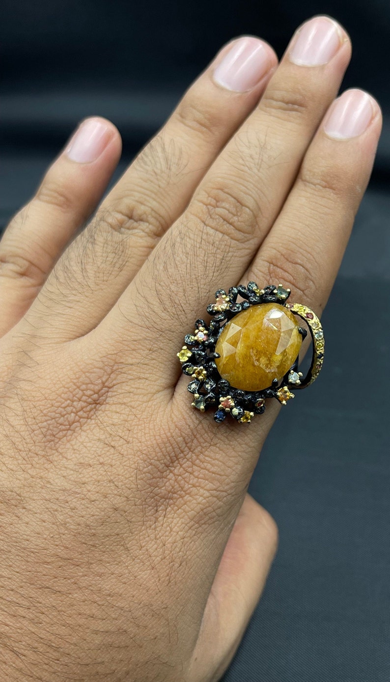 Vintage Victorian Yellow Saphir Edelstein Oxidiert 92.5 Silber Unikat Schöner Ring Bild 5