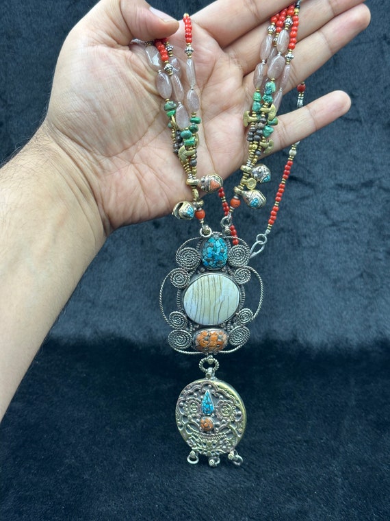 Unique Tibetan Vintage Necklace With Natural Turq… - image 5