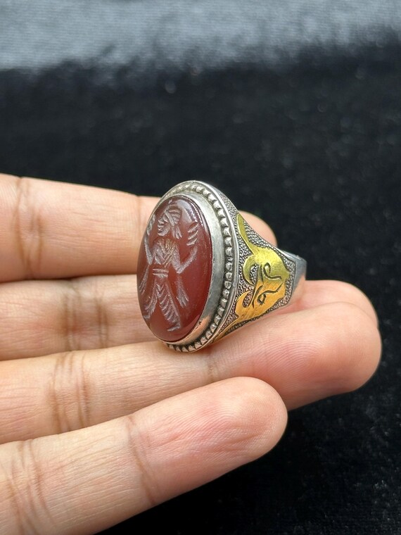 Ancient Solid Silver & Gold Plated Ring With Inta… - image 8