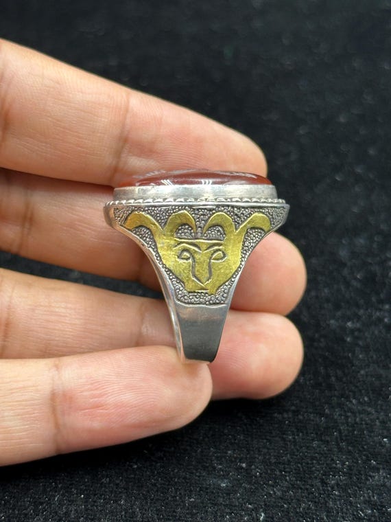 Ancient Solid Silver & Gold Plated Ring With Inta… - image 3