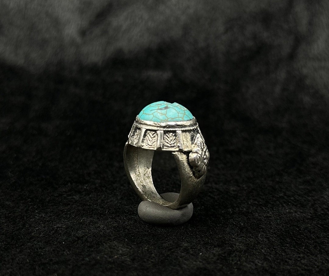 Rare!! Antique Silver Roman Ring With Intaglio Ox Turquoise Stone - Etsy