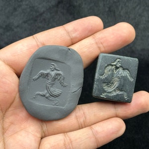 Unique Ancient Near Eastern Black Genuine Stone Intaglio Seal Stamp Bead