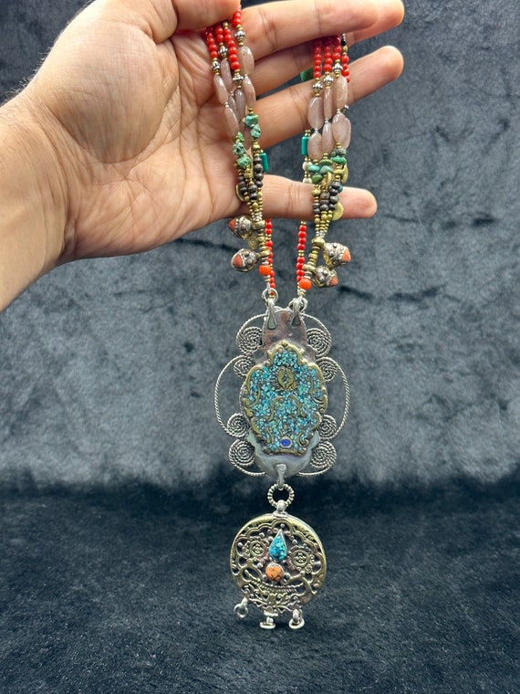 Unique Tibetan Vintage Necklace With Natural Turq… - image 6