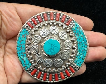 Vintage Nepali Silver Belt Buckle, Turquoise Coral Stone - Etsy display picture 2