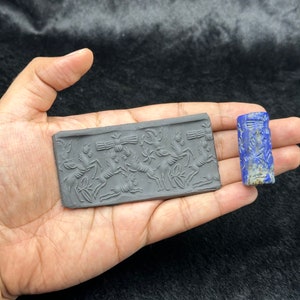 Ancient Cylinder Seal Stamp Bead Lapis Lazuli Stone Babylon Intaglio Roll Beads