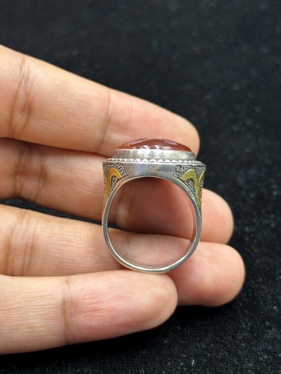 Ancient Solid Silver & Gold Plated Ring With Inta… - image 4