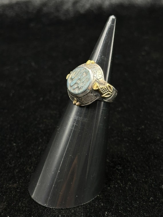 Antique Solid Silver Ring, Islamic Writing Lapis … - image 1