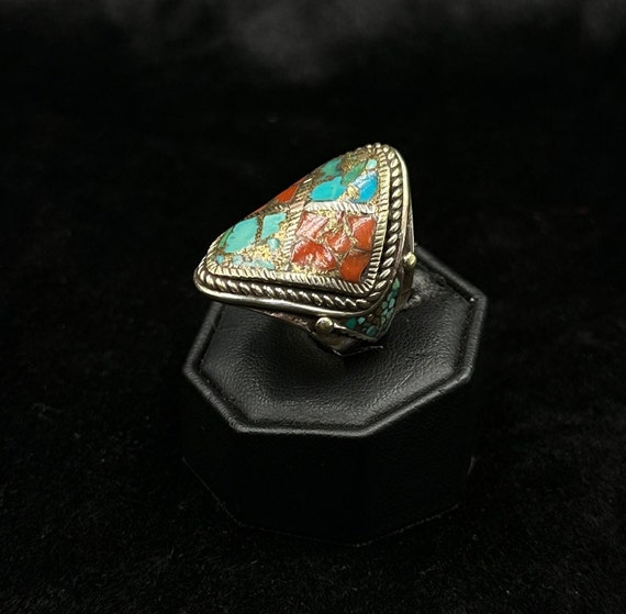 Tibetan Nepalese Beautiful Handmade Ring With Tur… - image 2