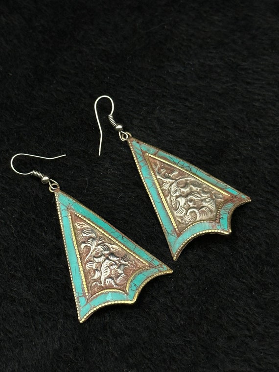 Vintage Tibetan Nepalese Beautiful Earring With N… - image 3