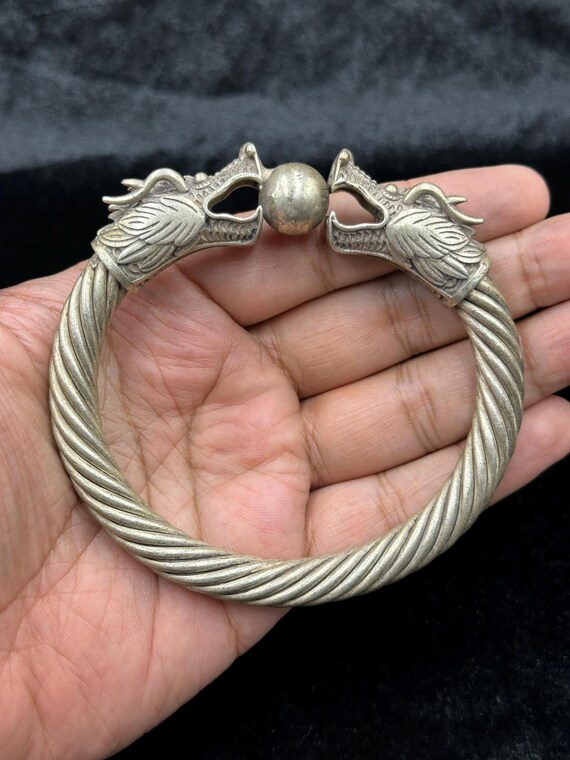 調節可能なチベットシルバードラゴンバングル、ハンドメイド