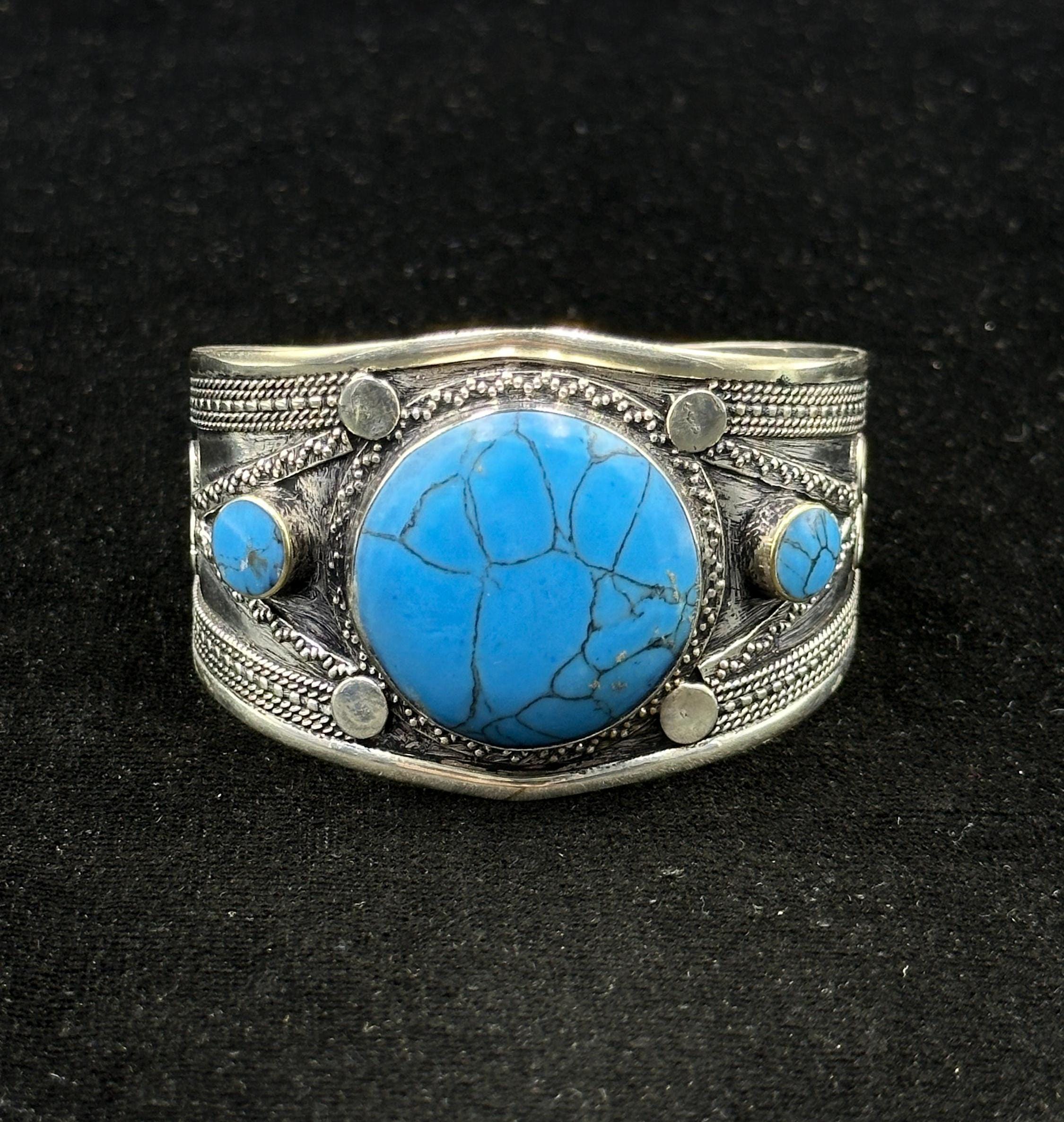 アクセサリー Indian Jewelry Silver Turquoise Bangle Indian Jewelry Turquoise 7-Row Silver Bangle | eBay
