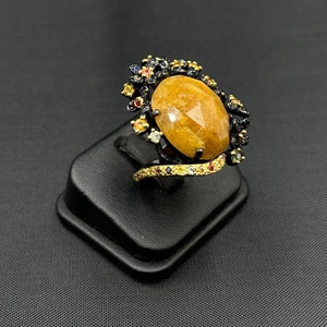 Vintage Victorian Yellow Saphir Edelstein Oxidiert 92.5 Silber Unikat Schöner Ring Bild 3