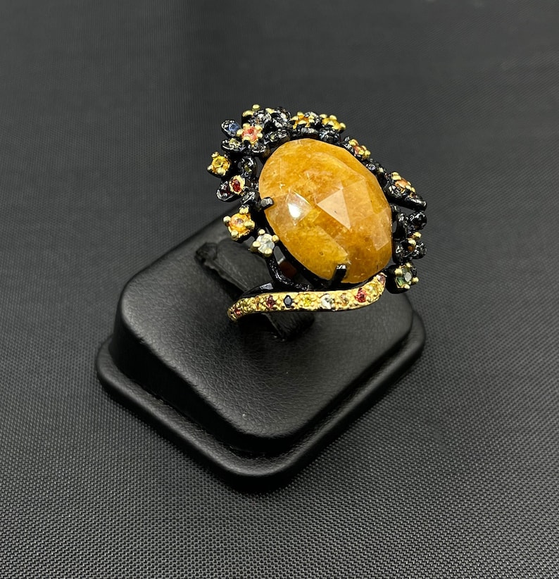 Vintage Victorian Yellow Saphir Edelstein Oxidiert 92.5 Silber Unikat Schöner Ring Bild 3