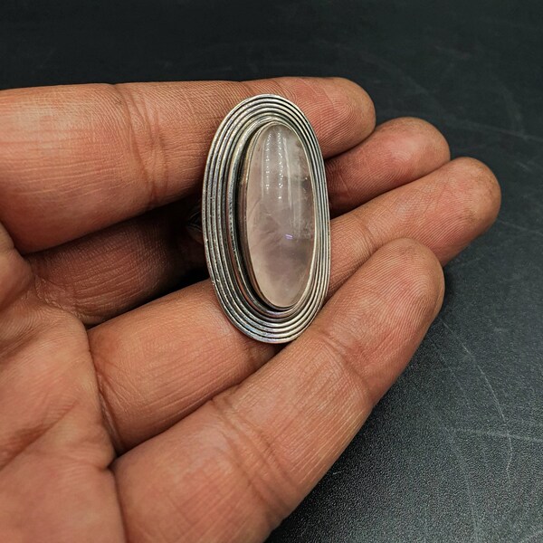 Free Shipping Worldwide Sterling Silver 92.5 Beautiful Rose Quartz Stone Handmade Ring