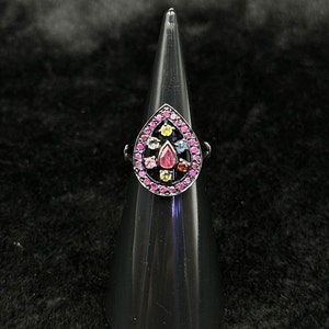 Vintage Victorian Multi Gemstone Oxidized 92.5 Sterling Silver Beautiful Ring