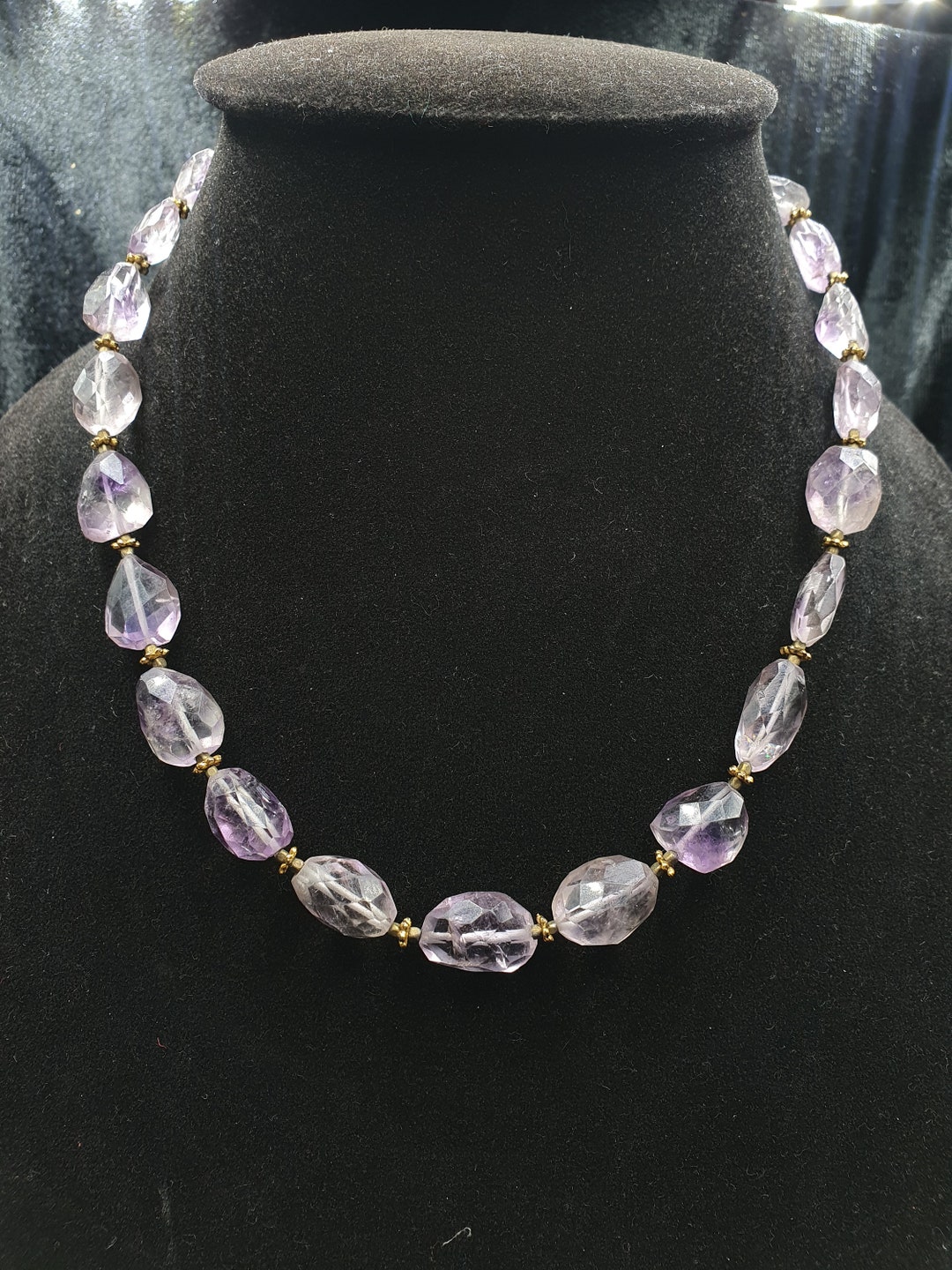 Collier Unisexe 18 Pouces En Améthyste Ovale - Perle Pierre Naturelle, Laiton, Fait Main Inde