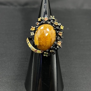 Vintage Victorian Yellow Saphir Edelstein Oxidiert 92.5 Silber Unikat Schöner Ring Bild 1