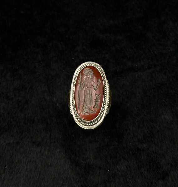 Solid Silver And Gold Plated Ancient Ring With In… - image 3