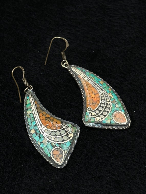 Vintage Tibetan Nepalese Beautiful Earring With N… - image 2